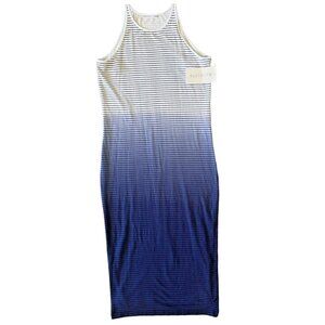 Athleta Sunkissed Midi Tank Dress Blue Striped Ombre Pima Cotton Medium  NWT